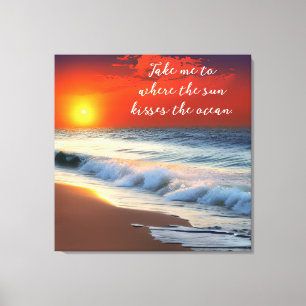 Toile Art océanique et citation Coucher de soleil sur