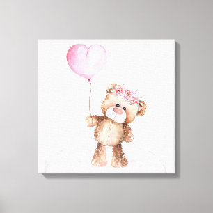 Toile Art — Ours Bébé Fille Avec Ballons