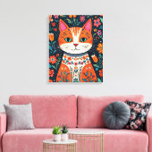 Toile Art populaire Whimsical Chat et Fleurs (Insitu(Salon))