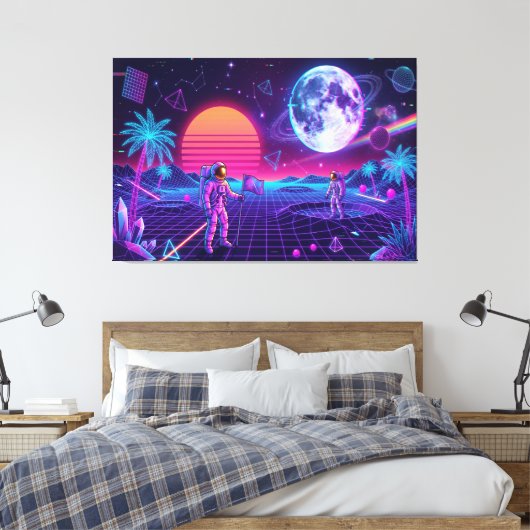 Toile Art Rétro Spacemen Synthwave Vaporwave (Insitu(Chambre))