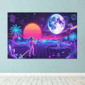 Toile Art Rétro Spacemen Synthwave Vaporwave (Insitu (Plancher de Bois))