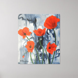 Toile Artsy Red Poppies moderne gris Abstrait