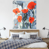Toile Artsy Red Poppies moderne gris Abstrait (Insitu(Chambre))