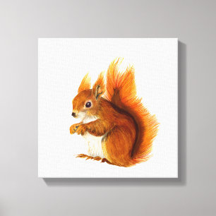 Toile Artwork de peinture à l'aquarelle d'écureuil rouge