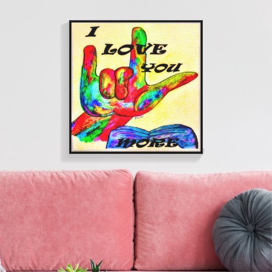 Toile ASL American Sign Language JE VOUS AIME PLUS 2 (Insitu(Salon))