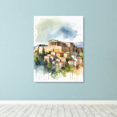 Toile Athènes Grèce aquarelle (Insitu (Plancher de Bois))