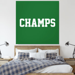 Toile Athlétique Sportif CHAMPS Texte Blanc Sur Vert Gra