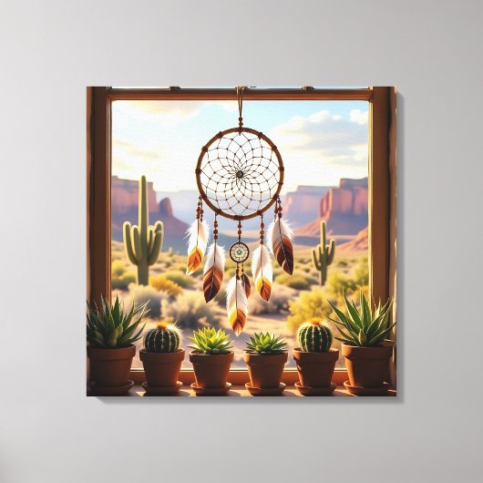 Toile Attrape-rêves, canyons du désert, cactus (Recto)