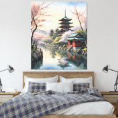 Toile Aube de Sakura au temple (Insitu(Chambre))