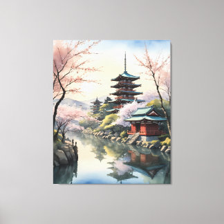 Toile Aube de Sakura au temple