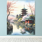 Toile Aube de Sakura au temple (Insitu (Plancher de Bois))