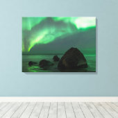 Toile Aurora Borealis | Lofoten Beach Norvège (Insitu (Plancher de Bois))