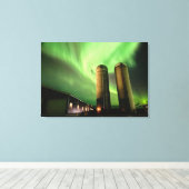 Toile Aurora Borealis sur Alberta Farm Silos (Insitu (Plancher de Bois))