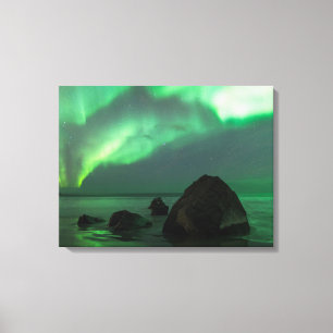 Toile Aurore Boréale Plage de Lofoten Norvège