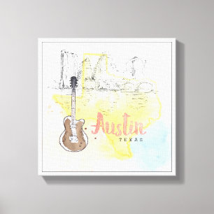 Toile Austin, croquis d'aquarelle du Texas