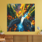 Toile Autumn Canyon Waterfall – Vibrant Fall Forest Land (Insitu(Salon))