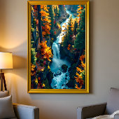 Toile Autumn Canyon Waterfall – Vibrant Fall Forest Land