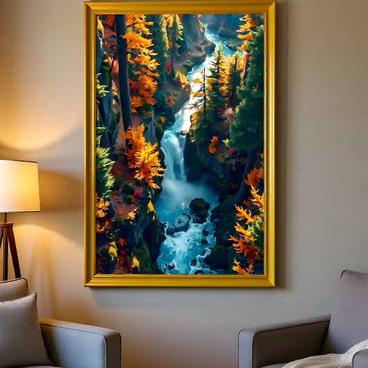 Toile Autumn Canyon Waterfall – Vibrant Fall Forest Land