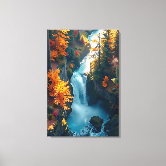 Toile Autumn Canyon Waterfall – Vibrant Fall Forest Land (Recto)