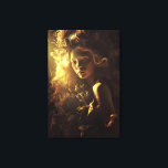 Toile Autumn Leaf Cocoon Girl Golden Glow<br><div class="desc">A young girl with luminous skin and gentle eyes gazes softly forward, her face and shoulders enveloped in an intricate cocoon of dried autumn leaves, thistles, seed pods, and brittle blooms. Golden-red curls merge naturally into the wild organic crown that surrounds her head like a living halo. Dramatic warm golden...</div>