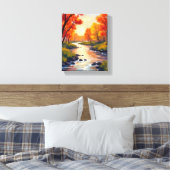Toile Autumn River | Fall Foliage Nature Watercolor (Insitu(Chambre))