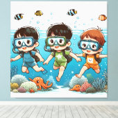 Toile Aventure sous-marine avec des amis (Insitu (Plancher de Bois))