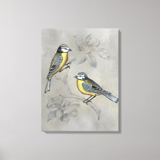 Toile Aviaire argenté | Couple d'oiseaux (Recto)