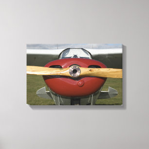 Toile Avion rouge et hélice en bois