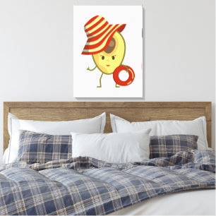 Toile Avocado beach girl avec casquette de soleil et ann