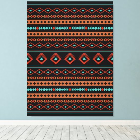 Toile Aztec Rusts Turquoise Noir Motifs mélangés Motif (Insitu (Plancher de Bois))