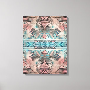 Toile Aztec Sud-Ouest Pastel Rose Et Bleu
