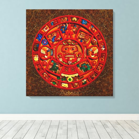 Toile AZTECA ~ Maya\Aztec Sun Calendar Art Imprimer (Insitu (Plancher de Bois))