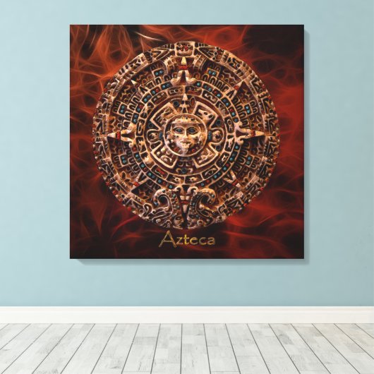 Toile AZTECA ~ Mayan - Aztec Sun Calender Art Imprimer (Insitu (Plancher de Bois))