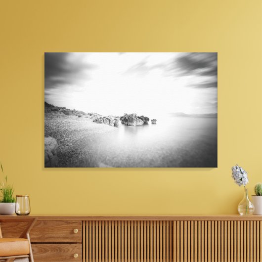 Toile B&W longue exposition d'une plage à Rabac, Croatie (Insitu(Salon))