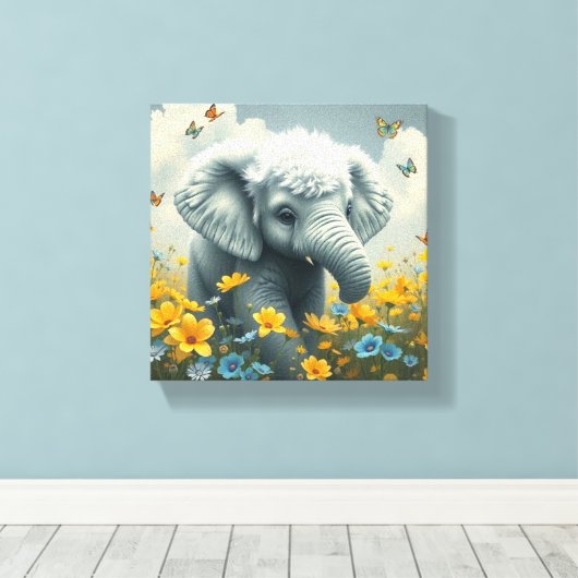 Toile Baby Elephant Courir en Fleurs (Insitu (Plancher de Bois))