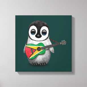 Toile Baby Penguin Jouer Guyane Drapeau Guitare Turquois