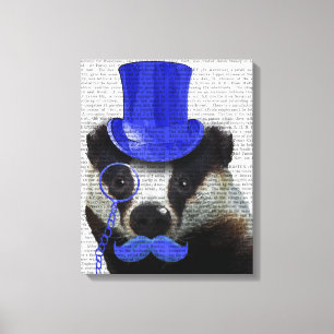 Toile Badger avec chapeau bleu et moustache