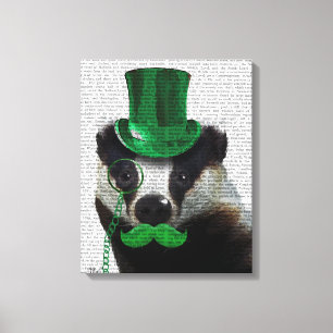Toile Badger avec chapeau vert et moustache