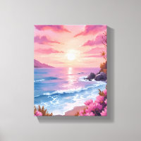 Baie de Blush Beach | Aquarelle rose de coucher de