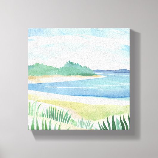 Toile Baie d'herbe de plage | Aquarelle Océan Mer côtièr (Recto)