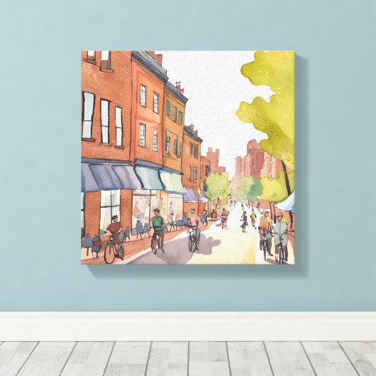 Toile Balade en vélo à Boston | Aquarelle North End MA (Insitu (Plancher de Bois))