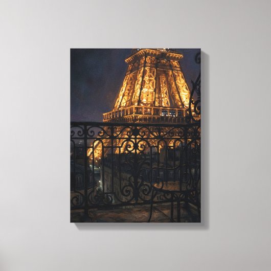 Toile Balcon de la Tour Eiffel à minuit à Paris (Recto)
