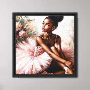 Toile Ballerina noire en Tutu rose Portrait floral