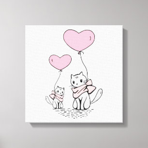 TOILE BALLONS COEUR ROSE VALENTINE AVEC CUISINE GRIS