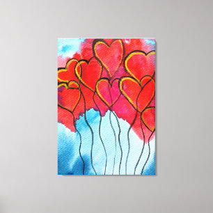 Toile Ballons de coeur rouge Valentine aquarelle