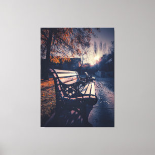 Toile Banc de parc à la lumière du soleil d'automne