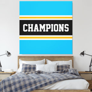 Toile Bandes CHAMPIONS Bleu Azur Noir Blanc Orange