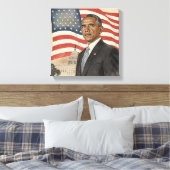 Toile Barack Obama devant le drapeau américain et le Cap (Insitu(Chambre))