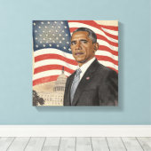 Toile Barack Obama devant le drapeau américain et le Cap (Insitu (Plancher de Bois))