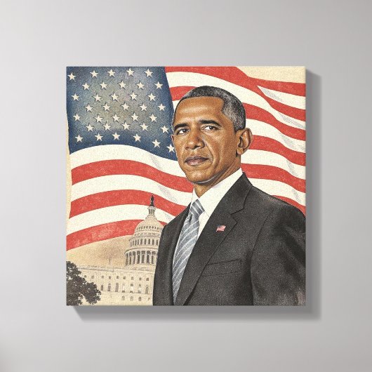 Toile Barack Obama in front of American Flag and Capitol (Recto)